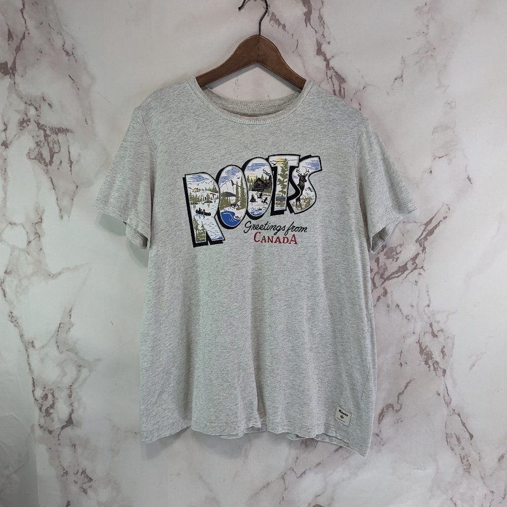 Roots T Shirt Youth XL Gray Cree Neck Tee Greetings From Canada Heathered